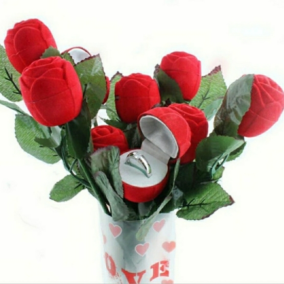 NEW QTY 2!! Rose Ring Box Holder Long Stem Romantic Lovely Ring Engagement - Picture 2 of 12